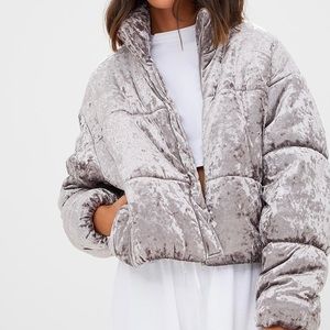 PRETTY LITTLE THING VELVET CROPPED PUFFER COAT